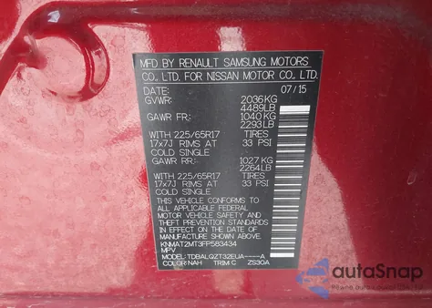 2015 Nissan Rogue Sv z USA, uszkodzony, nr VIN KNMAT2MT3FP583434